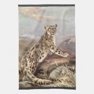 Linge De Cuisine Animaux sauvages vintage, Léopard des neiges par C