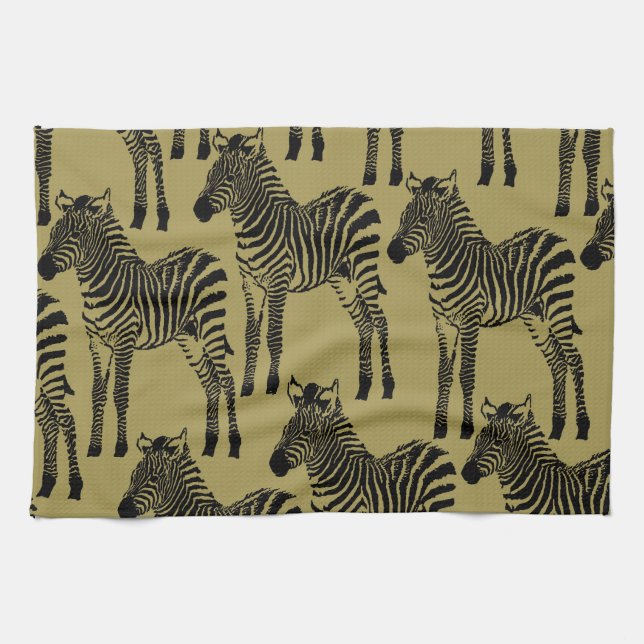 Linge De Cuisine Animaux Zèbres Vert Olive Noir (Horizontal)