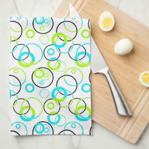 Linge De Cuisine anneaux et cercles bleus, verts et noirs sur fond 