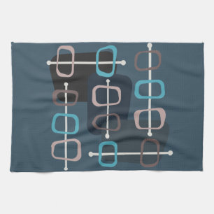 Linge De Cuisine Années 1950 Abstrait Art Hollow Rocks Turquoise