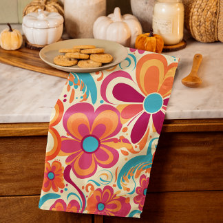 Linge De Cuisine Années 60 et 70 Groovy Fleur Power Couleurs Vives