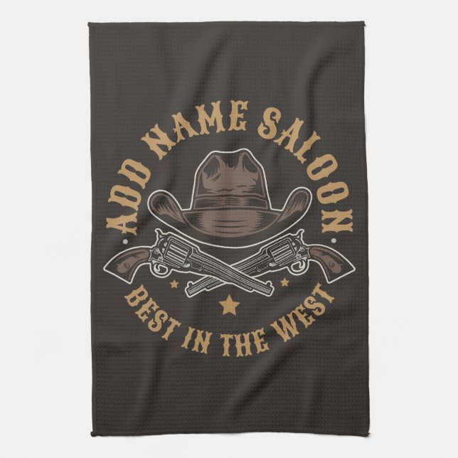 Linge De Cuisine Antique Cowboy Guns AJOUTER NOM Old Wild West Salo (Vertical)