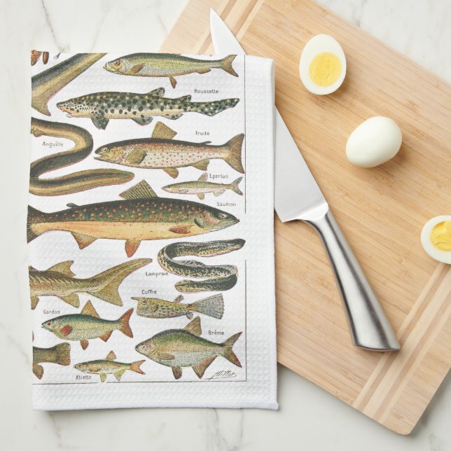 Linge De Cuisine Antique fish chart Under-the-sea (Quart Plié)