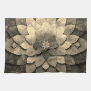 Linge De Cuisine Antique Golden Mandala Art Fleur texturée