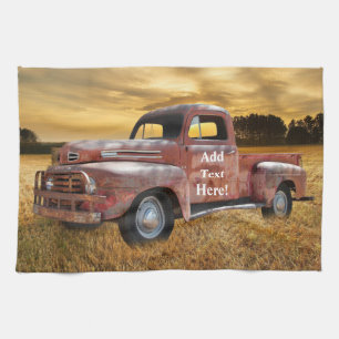 Linge De Cuisine Antique Red Truck Farm Sunset