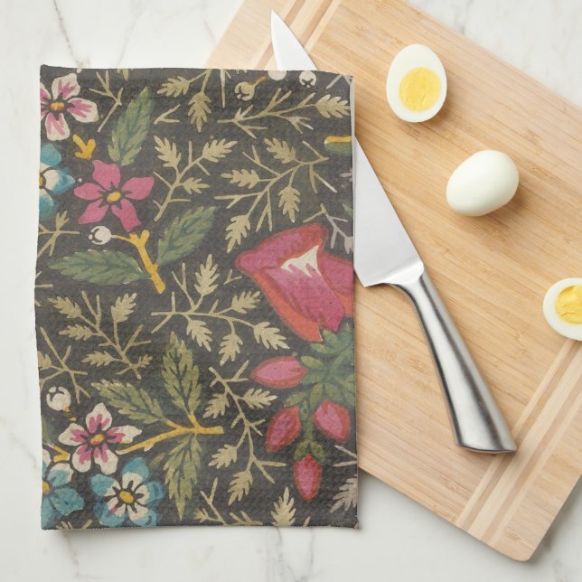 Linge De Cuisine Antique Toile de Jouy 1800 Branches florales (Quart Plié)