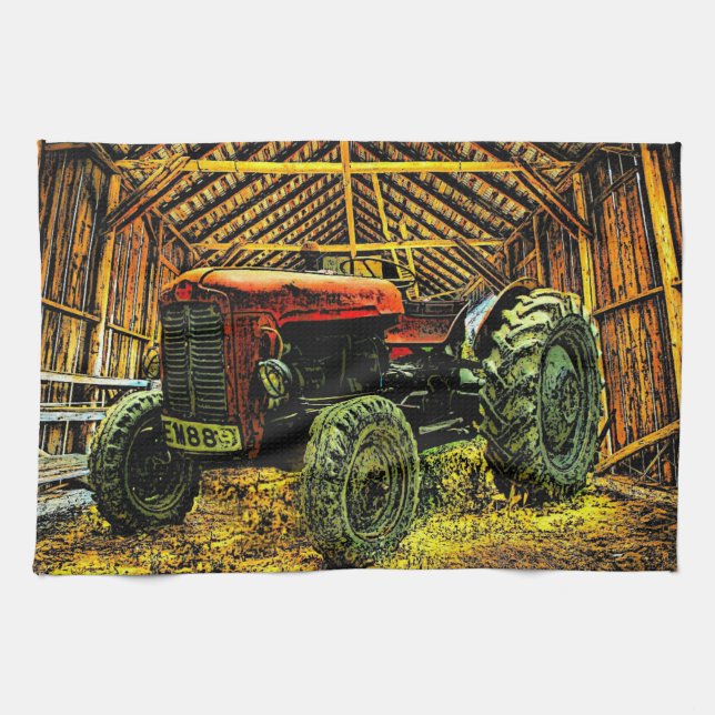 Linge De Cuisine Antique Tracteur rouge Russe Barne (Horizontal)