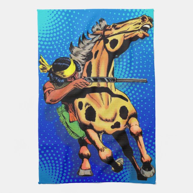 Linge De Cuisine Apache Trail #1, Amérindien à cheval (Vertical)