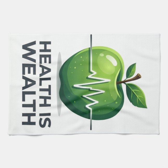 Linge De Cuisine Apple with Heartbeat Pulse and Health is Wealth (Horizontal)