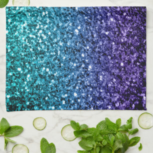 Linge De Cuisine Aqua bleu ombré faux paillettes scintillent