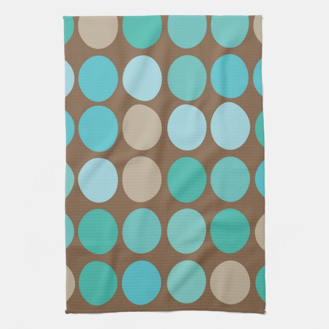 Linge De Cuisine Aqua Bleu Turquoise & points Brown Motif moderne (Vertical)