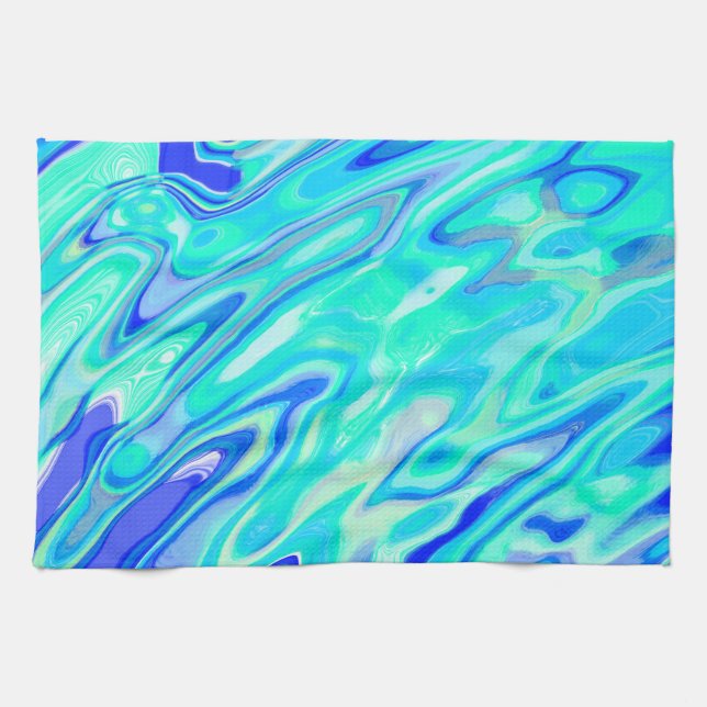 Linge De Cuisine Aqua Blue Marble Texture Abstrait Motif liquide (Horizontal)