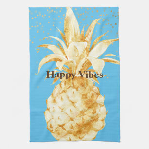 Linge De Cuisine Aqua Blue Yellow Gold Ananas