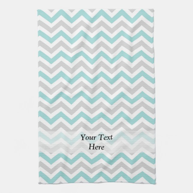 Linge De Cuisine Aqua et motif gris de chevron (Vertical)