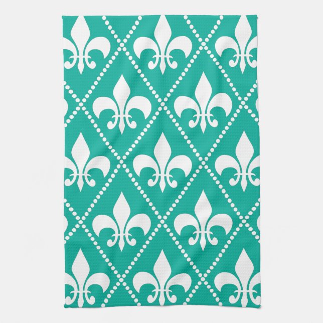 Linge De Cuisine Aqua Fleur de Lis (Vertical)