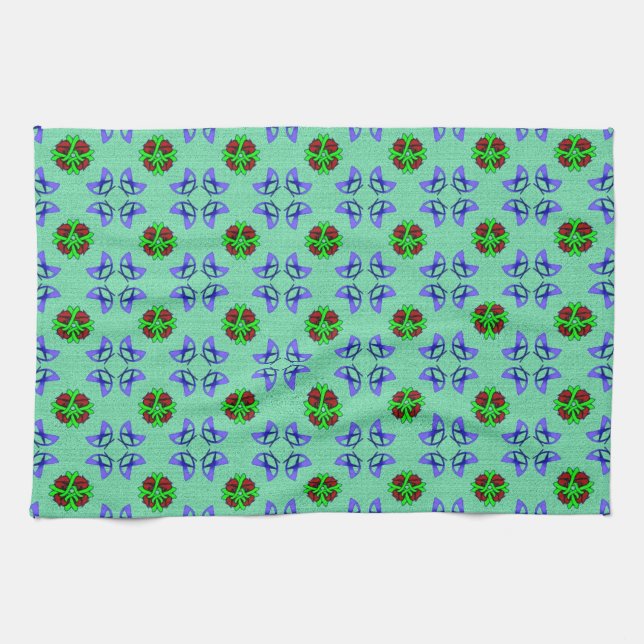 Linge De Cuisine Aqua Floral Towel (Horizontal)