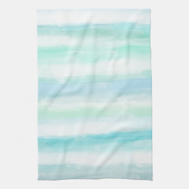 Linge De Cuisine Aqua Mint Bleu Aquarelle Blancs (Vertical)