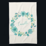 Linge De Cuisine Aqua Sea Green Floral Wreath Personnalisé<br><div class="desc">Aqua Sea Green Floral Wreath personnalisée Serviette de cuisine</div>