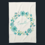 Linge De Cuisine Aqua Sea Green Floral Wreath Personnalisé<br><div class="desc">Aqua Sea Green Floral Wreath personnalisée Serviette de cuisine</div>