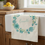 Linge De Cuisine Aqua Sea Green Floral Wreath Personnalisé<br><div class="desc">Aqua Sea Green Floral Wreath personnalisée Serviette de cuisine</div>