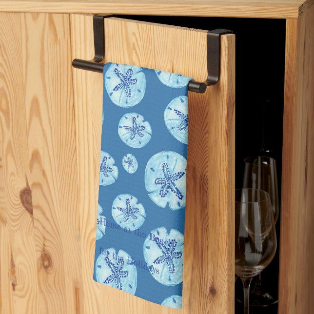 Linge De Cuisine Aqua-turquoise sable bleu dollar aquarelle personn (Pliage en tiers)