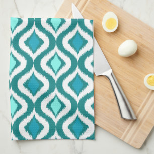 Linge De Cuisine Aqua Turquoise Sarcelle Bleu Vert Motif d'Art Ikat