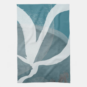 Linge De Cuisine Aquarelle Abstraite gris et blanc turquoise