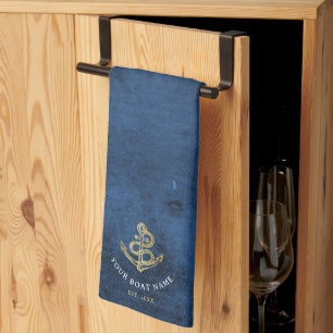 Linge De Cuisine Aquarelle Ancre nautique Ajouter Nom du bateau Mar
