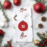 Linge De Cuisine Aquarelle Anglais Robin Noël<br><div class="desc">Ce joli petit Robin anglais roux est perché pour vous souhaiter une bonne saison de vacances. Utilisez pour toutes vos décorations de vacances.</div>