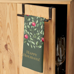 Linge De Cuisine Aquarelle Arbre de Noël Feuillage vert