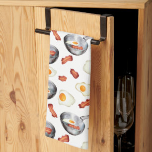 Linge De Cuisine Aquarelle Bacon & Oeufs Petit déjeuner Motif alime