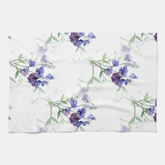 Linge De Cuisine Aquarelle Bleu Pois doux Jardin Fleur Motif (Horizontal)