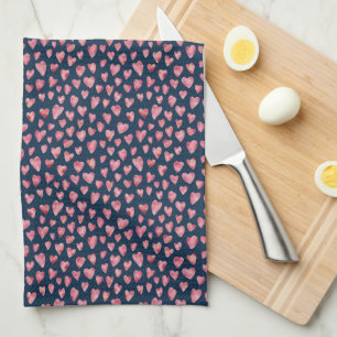 Linge De Cuisine Aquarelle bleu rose mignonne Motif de coeur