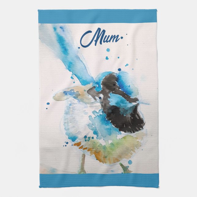 Linge De Cuisine Aquarelle bleu Wren Wrens Turquoise bleu australie (Vertical)