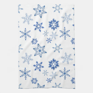 Linge De Cuisine Aquarelle bleue des flocons d'hiver