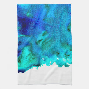 Linge De Cuisine Aquarelle bleue Design océanique abstrait