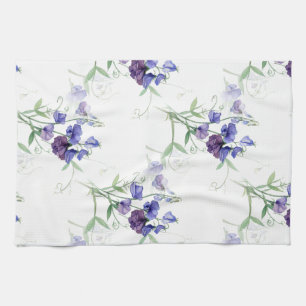 Linge De Cuisine Aquarelle Blue Sweet Peas Garden Flower Motif