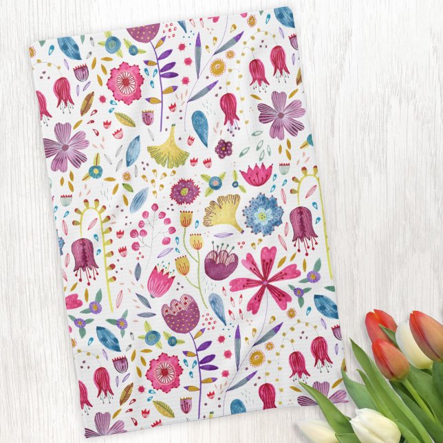 Linge De Cuisine Aquarelle Botanique Fleur sauvage Peinture de haie (Watercolor wildflower tea towel)