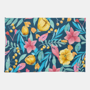 Linge De Cuisine Aquarelle botanique : fleurs, ornement feuille.