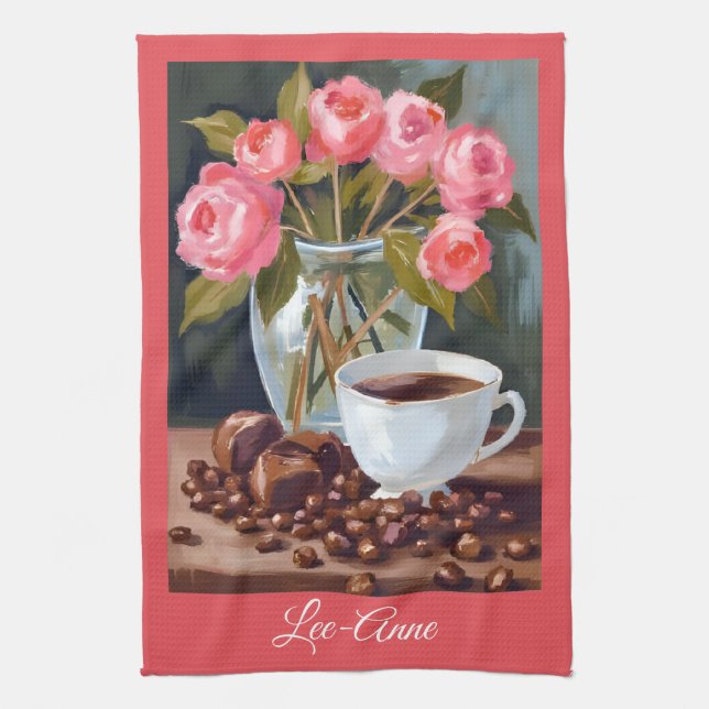 Linge De Cuisine Aquarelle Café & Fleurs – Décor Cosy (Vertical)