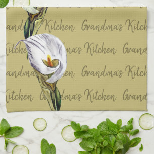 Linge De Cuisine Aquarelle Calla Lily Motif texte personnalisé