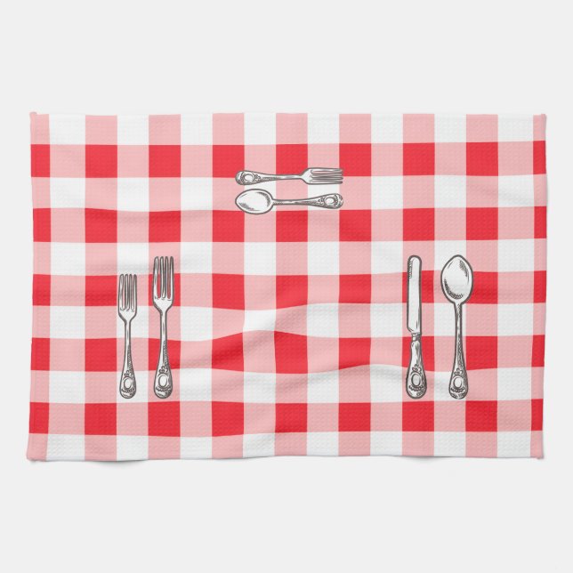Linge De Cuisine Aquarelle carreaux rouges  (Horizontal)