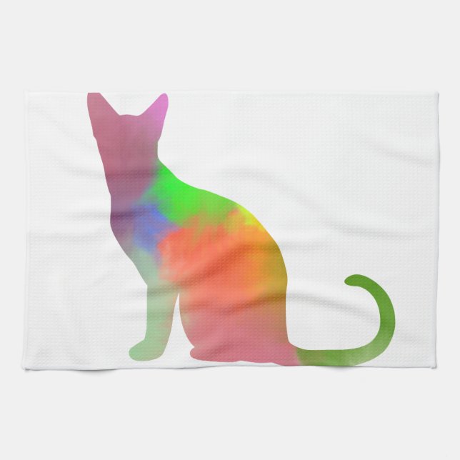 Linge De Cuisine Aquarelle Chat Silhouette (Horizontal)