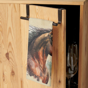 Linge De Cuisine Aquarelle Cheval Ferme Animal Rider Rider