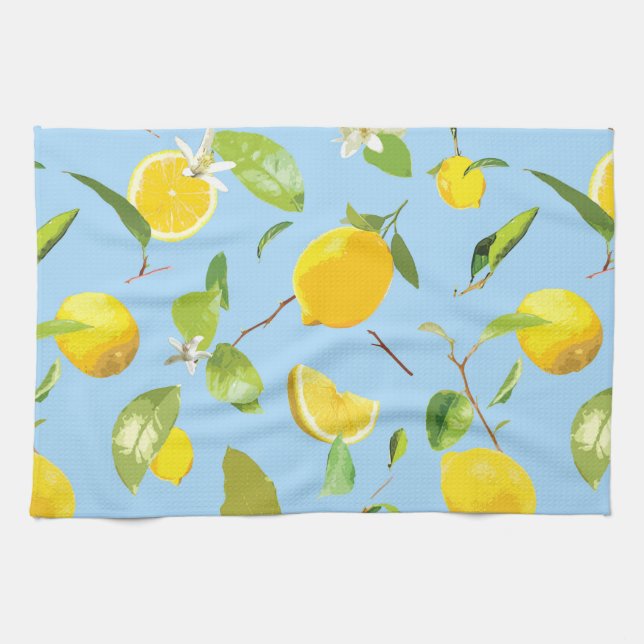 Linge De Cuisine Aquarelle Citron & Feuilles 3 (Horizontal)