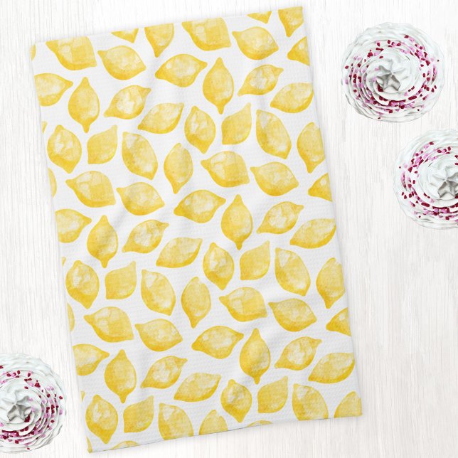 Linge De Cuisine Aquarelle Citron Motif (Watercolor lemon citrus pattern art kitchen tea towel)