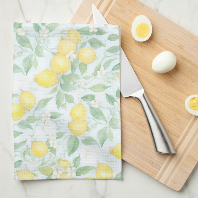 Linge De Cuisine Aquarelle Citron Motif Pastel Lemon doux (Quart Plié)