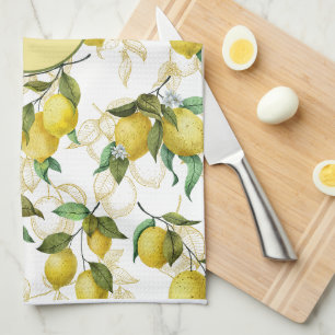 Linge De Cuisine Aquarelle Citron Motif personnalisé initial