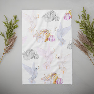 Linge De Cuisine Aquarelle Citrouille et White Dove Thanksgiving