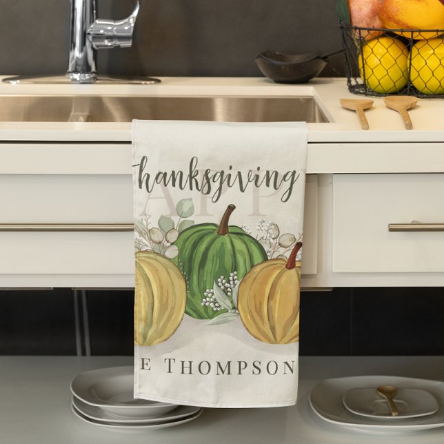 Linge De Cuisine Aquarelle Citrouille simple Bon thanksgiving gourd (Fall Happy Thanksgiving gourds custom kitchen towel)